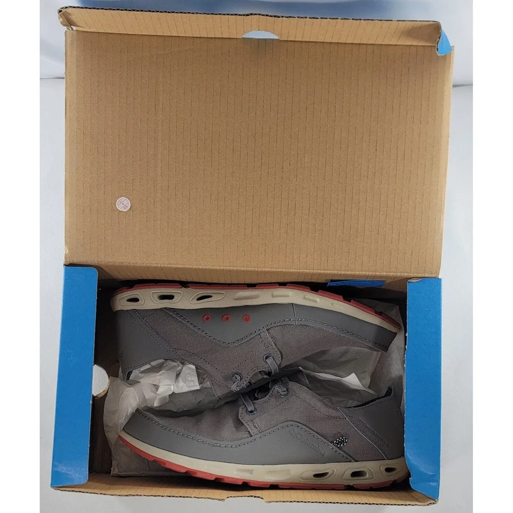 Columbia‎ Bahama Vent PFG Boat Shoes Mens Sz 8 Grey/Red Canvas & Leather Uppers